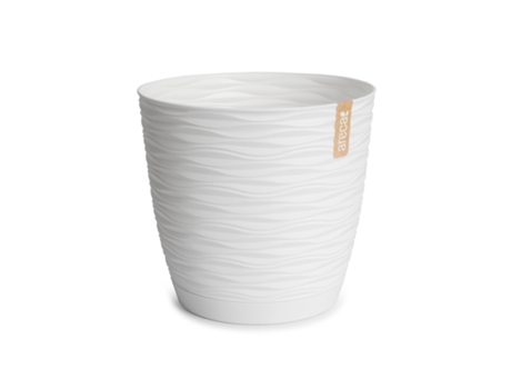 ARECA Wind - Maceta Decorativa Redonda 17 cm con Plato Integrado Blanco Roto