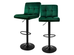 Conjunto de 2 Bancos de Bar em Veludo Verde com Encosto e Apoio para Os Pés Reguláveis em Altura 63-83Cm ML-DESIGN
