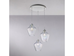 Lámpara de Suspensión Maya en Hierro Blanco con Cables Eléctricos Regulables y Difusores en Cristal Soplado Transparente con 3 Luces Deco en Relieve Belight