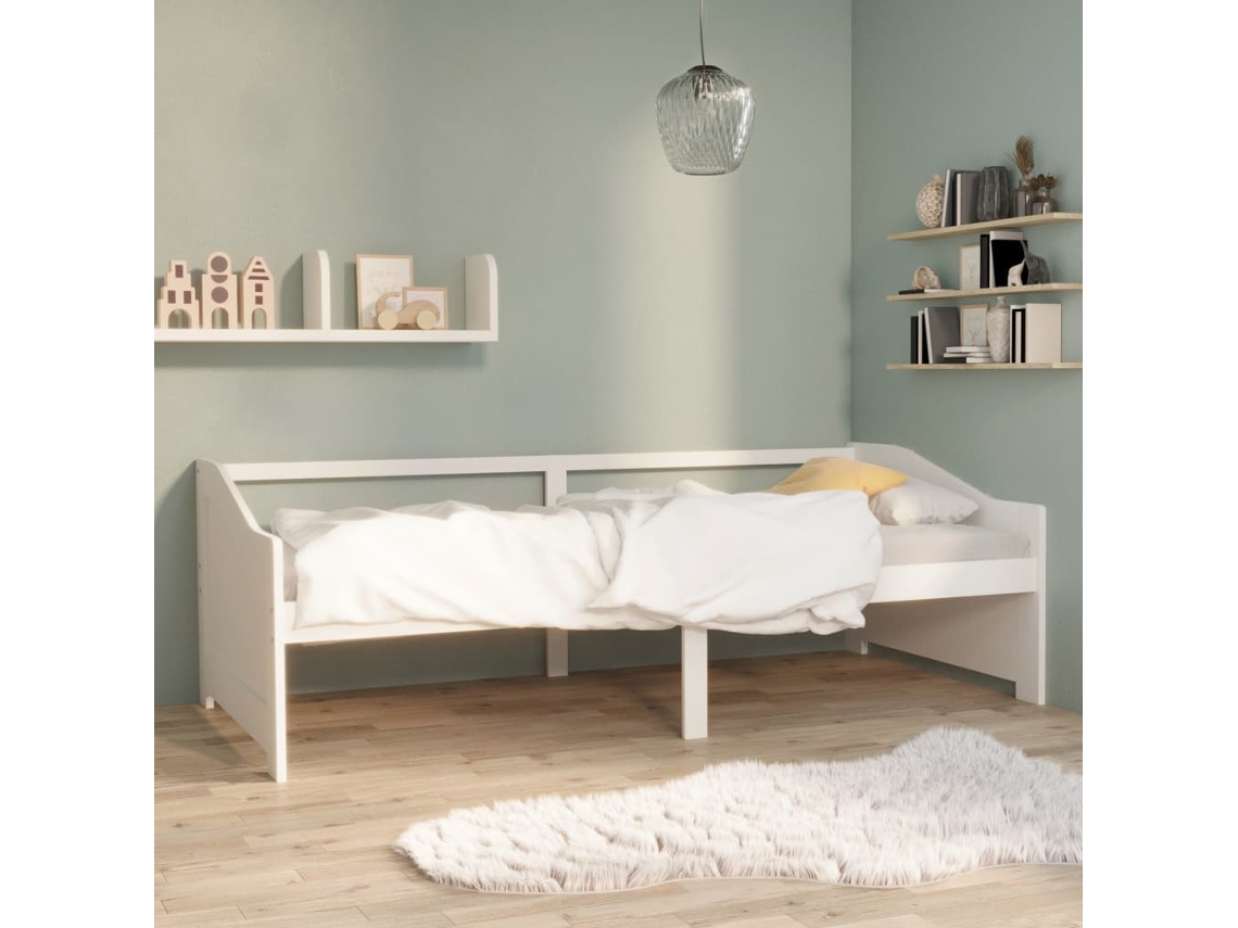 Sofá Cama de 3 Lugares Madera de Pino Macizo Blanco (90x200 cm)
