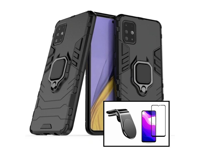 Kit Funda, Protector 5D y Soporte Magnético Coche Samsung Galaxy A41 3x1 Military Defender Negro