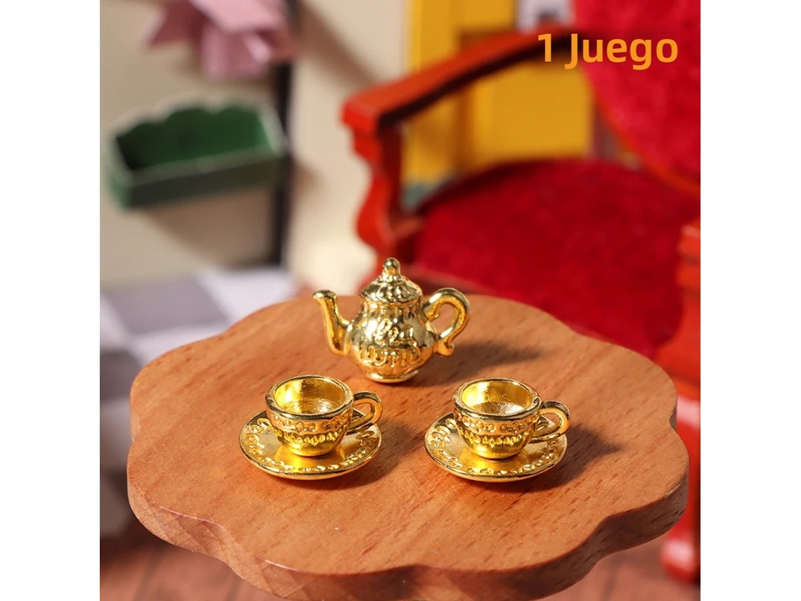 Juego de 8 tazas de café/té de porcelana rosa con estampado, escala 1/12, para casa de muñecas. Mdug