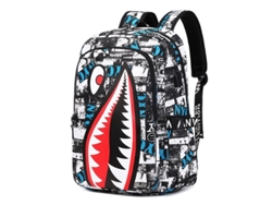 Mochila infantil con estampado de tiburón y puerto USB, gris, Hexinyigjly