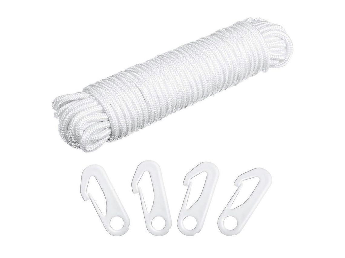 Cuerda de driza para asta de bandera de 50 pies x 1/4 de pulgada con 4 clips para asta de bandera al aire libre