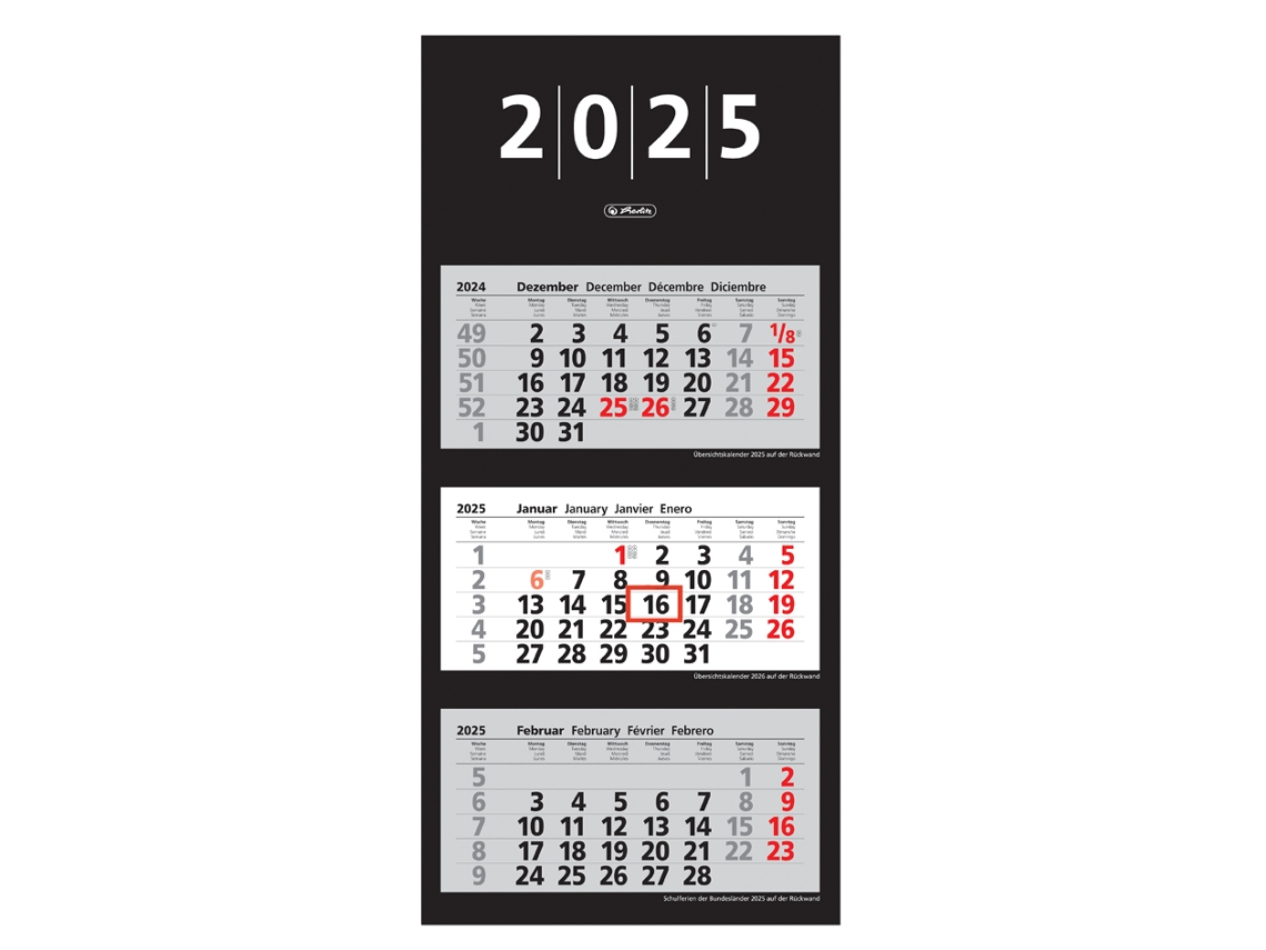 Calendario de Pared HERLITZ de 3 Meses 2025