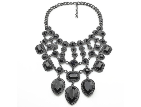 Collar femenino multicape borlajera de la lonía negra mancha de piedra preciosa para fiesta