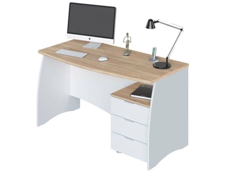 Mesa de Escritorio HABITDESIGN Stil Buc 3 Cajones (Blanco Artik - Roble - Melamina - 136 x 74 x 67 cm)