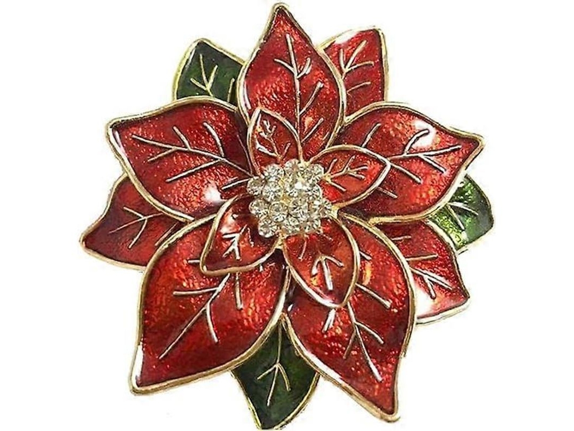 Broche De Flor De Pascua Roja Con Piedras Brillantes Para Moda Navideña De Niñas