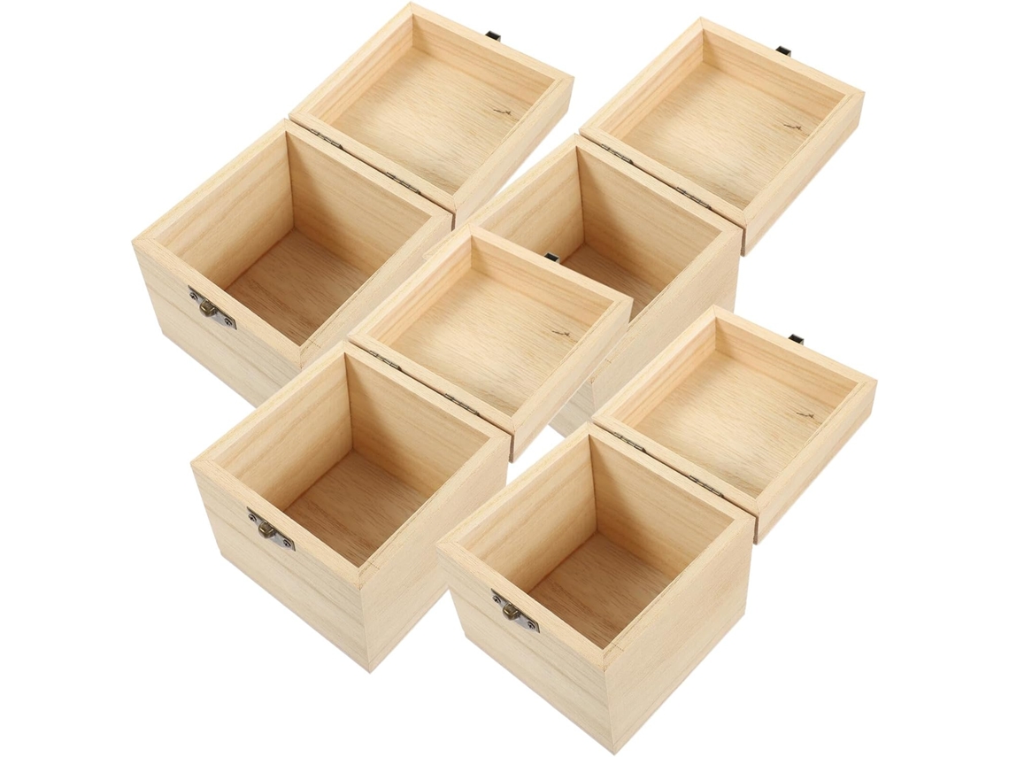 Nuobesty Juego De 4 Cajas Cuadradas De Madera Con Cerradura, Pequeñas Cajas De Embalaje De Madera Natural