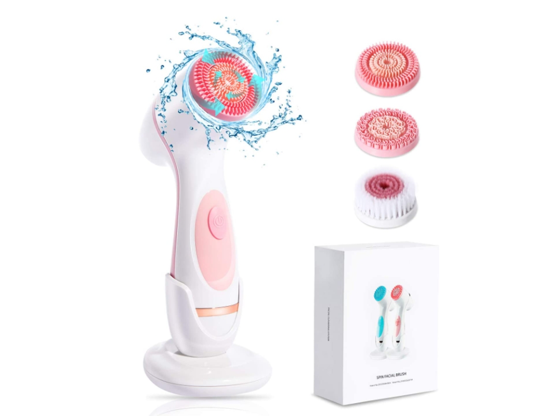 Escova de limpeza facial, escova facial giratória recarregável USB para esfoliação suave, esfoliação profunda, massagem e remoção de cravos, rosa