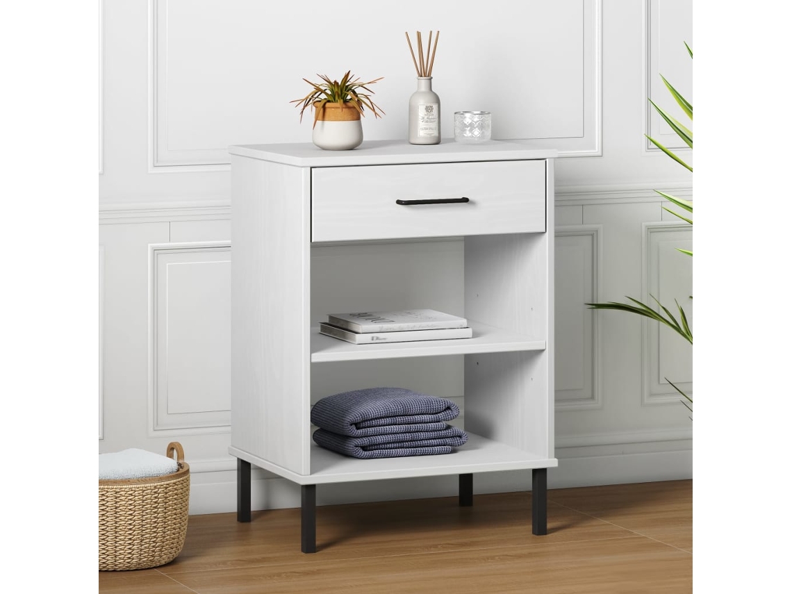 Mesa Consola Mesa De Centro Con Patas De Metal Pino Macizo Oslo Blanco Lovely Home