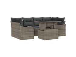 Conjunto de sofá de jardín de 7 piezas, mimbre gris y gris oscuro, EXCLUSIVO DE MAISON