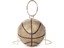 Bolso de mano con forma de balón de baloncesto con piedras brillantes para mujeres y niñas, modelo 2026, bolso de mano de seda con brillos.