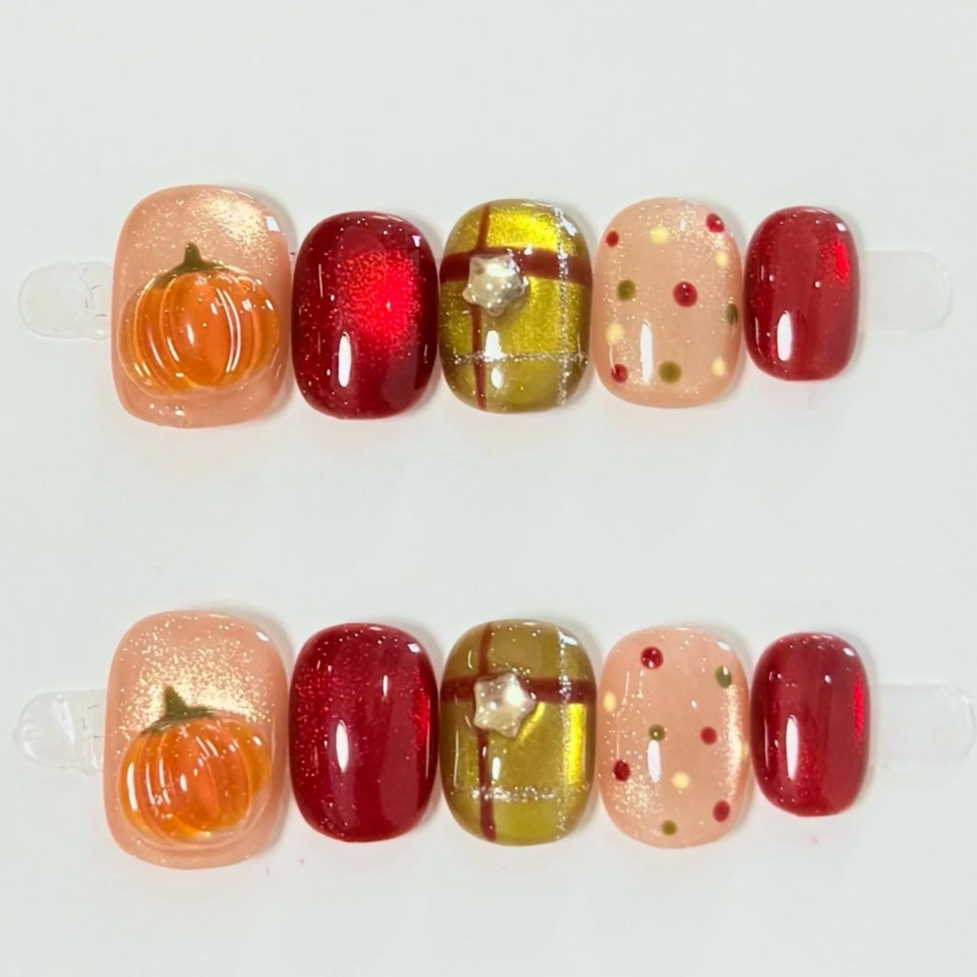 (a300-s) Paquete De 10 Pegatinas Rectangulares Cortas Hechas A Mano Para Uñas Postizas, Decoración De Uñas Postizas