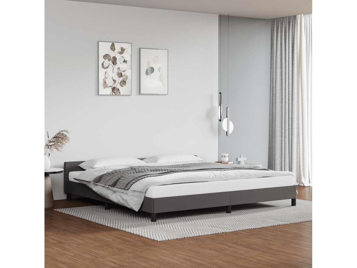 Estructura De Cama Con Cabecero Sin Colchón Gris 200x200 Cm