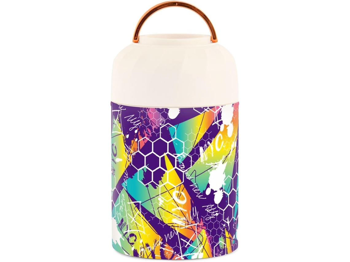 Ternera Isotérmica De Acero Inoxidable Con Cuchara Diseño Abstracto Grafiti Morada Para Niños Y Mujeres 500...