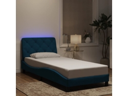 Estructura Cama Con Luces Terciopelo Azul 90x190 Cm