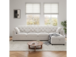 Sofá Moderno Terciopelo 281x86x71 Cm - Stauraum En El Rincón, Reposabrazos Con Bolsillos - Beige