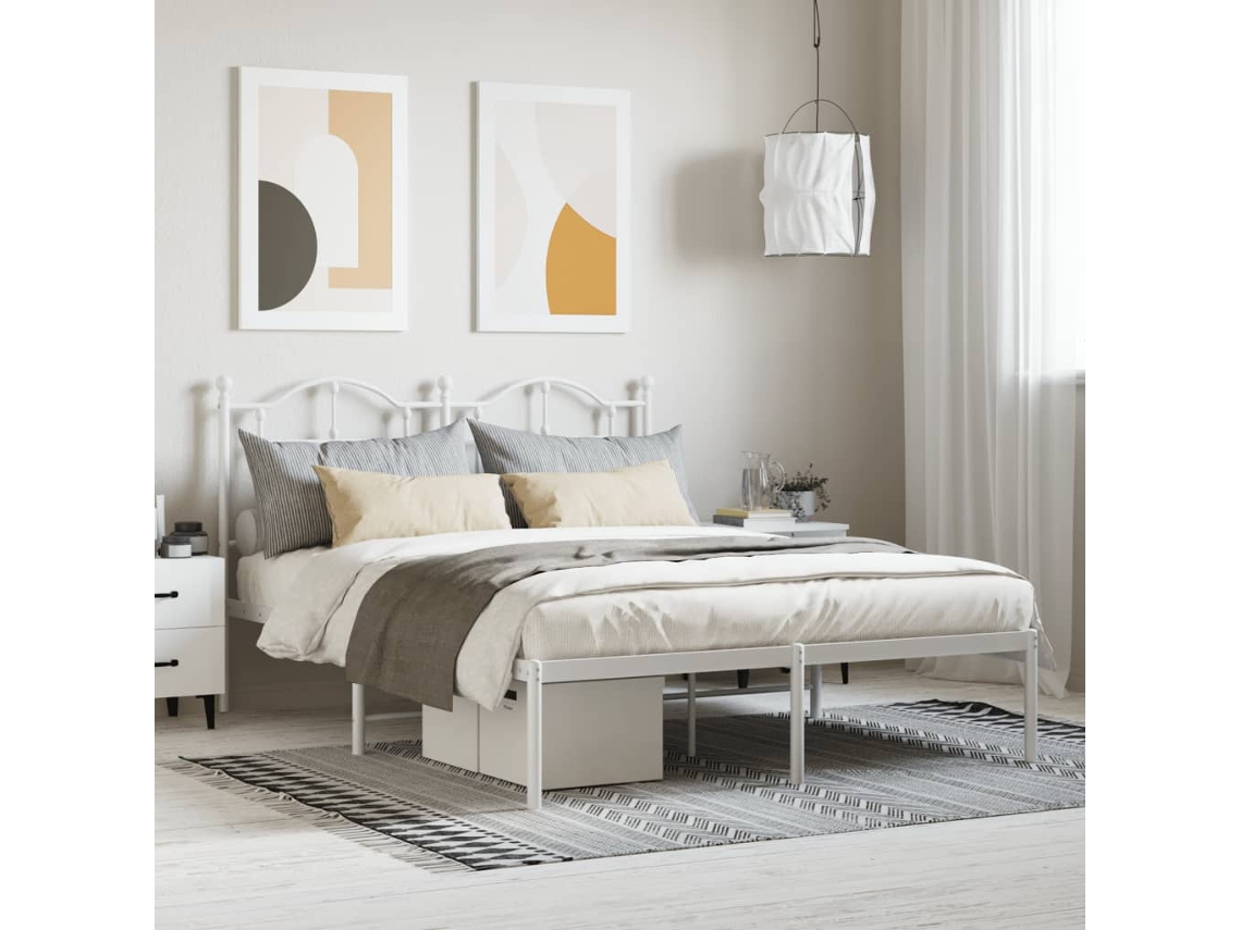 Estructura Cama Sin Colchón Con Cabecero Metal Blanco 140x200cm