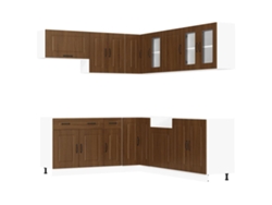 Juego de 11 gabinetes de cocina, roble marrón, EXCLUSIVO DE MAISON