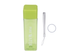 Botella de agua verde transparente de 500 ml con cordón.
