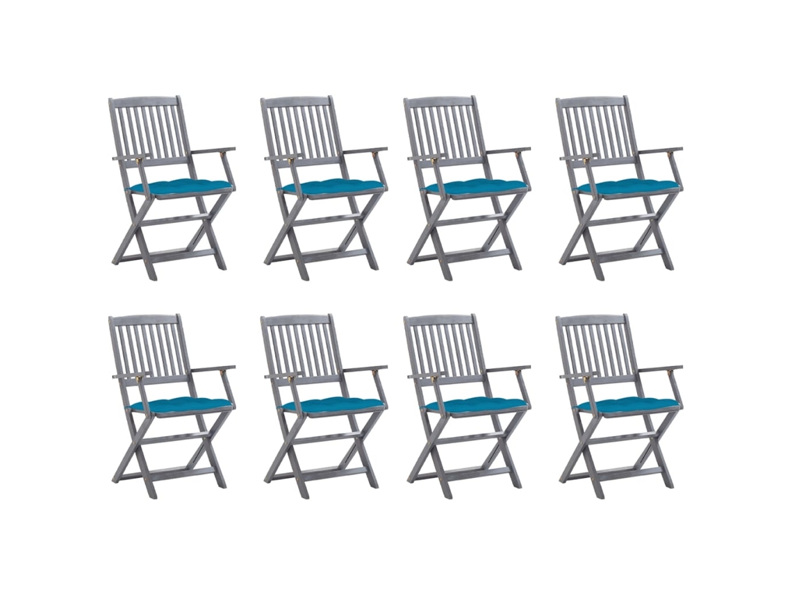 Conjunto 8 Silla de exterior VIDAXL Gris Madera de acacia (54x57x91 cm)