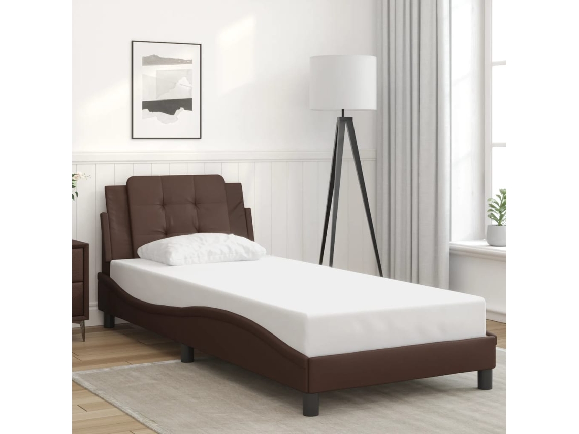 Estructura De Cama Sin Colchón Cuero Sintético Marrón 80x200 Cm
