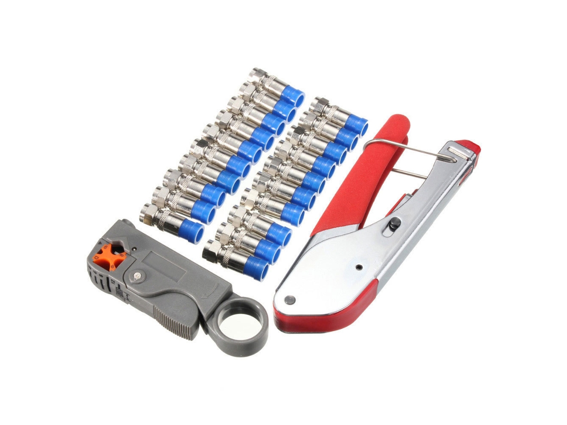 Set De Herramientas Multifuncional Para Cable: Crimpadora, Cortador Y Pelacables Coaxial F-head (22 Piezas)