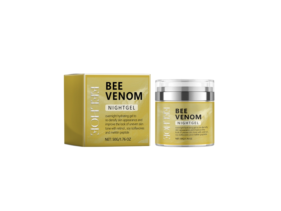 Gel de noche con veneno de abeja, crema hidratante e iluminadora para una piel suave y firme.