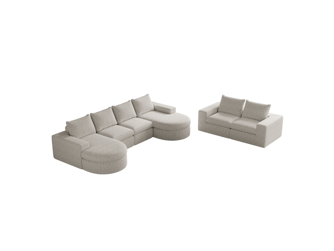 Sofá Modular 6 Plazas - Chenille Curvado Con Chaise Longue, Espuma Comprimida - Beige