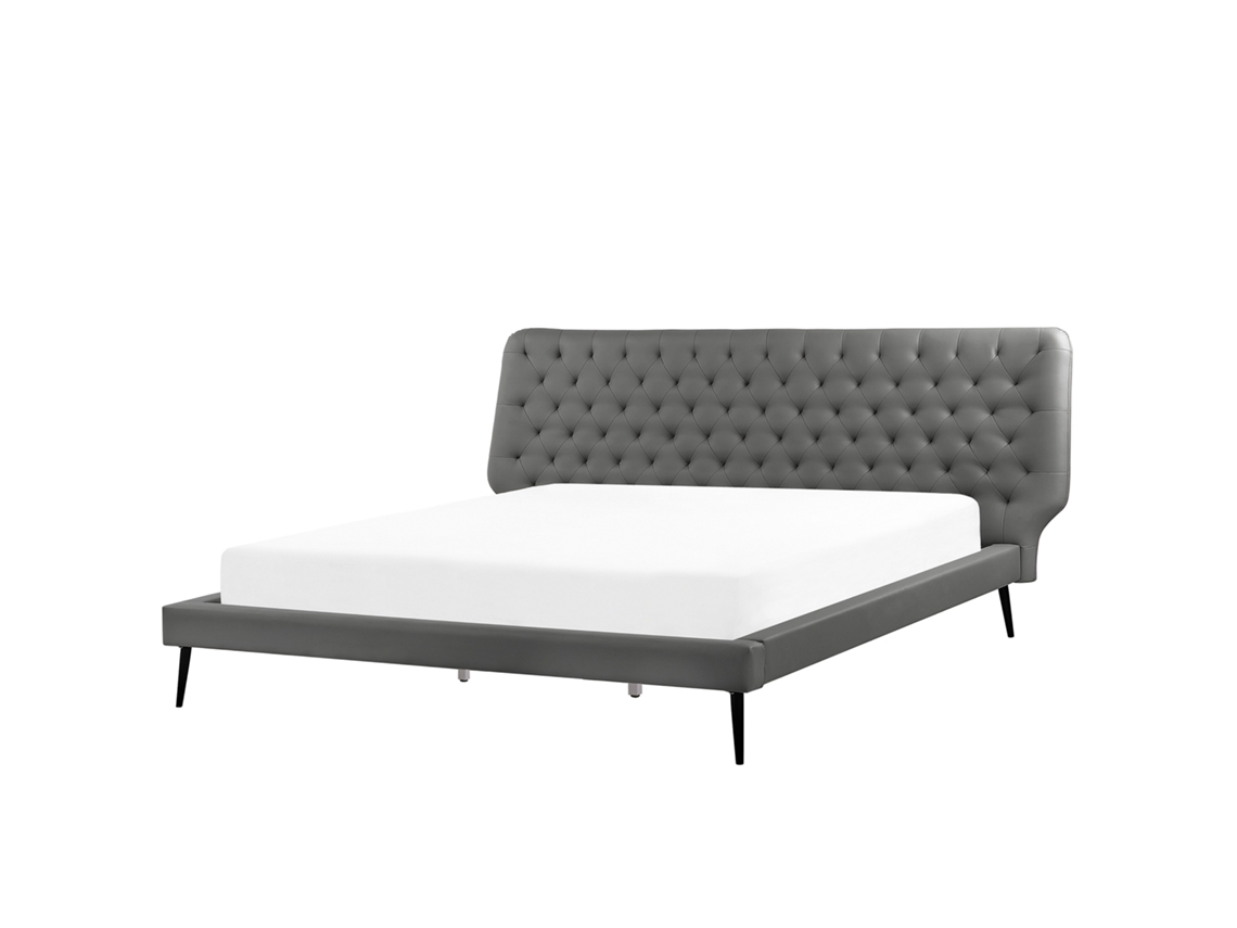 Cama con somier BELIANI Essonne de Piel sintética Gris 228x219x108