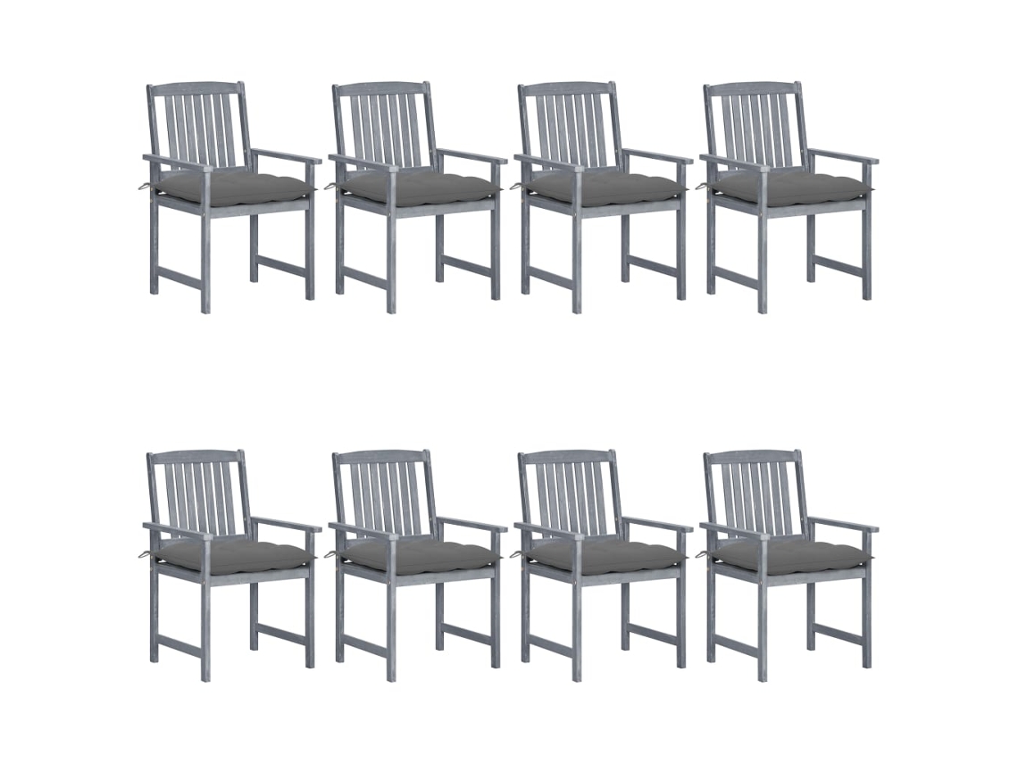 Sillas de jardín DKD Home Decor de 8 piezas con cojines, acacia maciza, gris