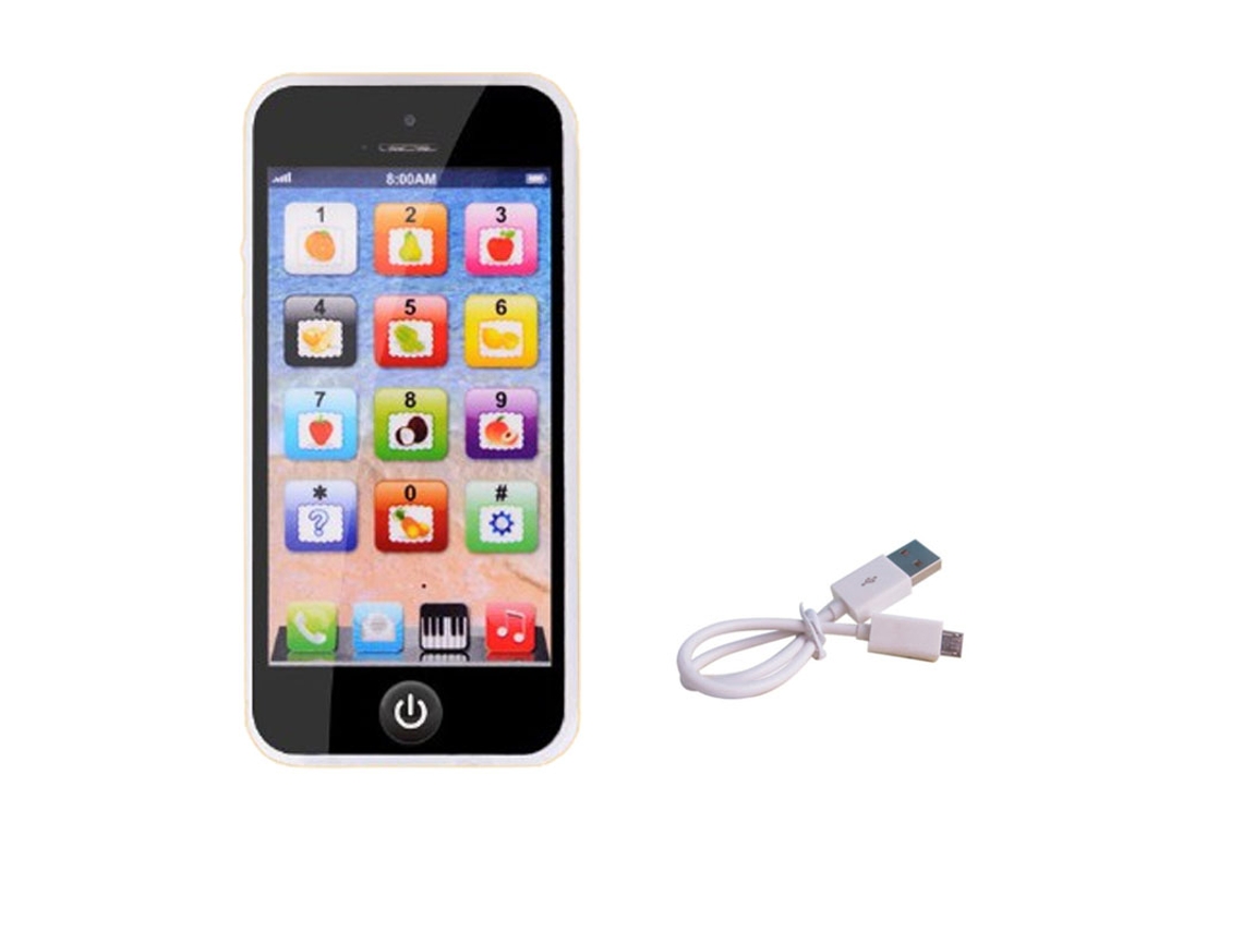 (Negro) Simulación de teléfono celular para niños para aprender inglés con luces y sonidos - Juguete de sonido para celular