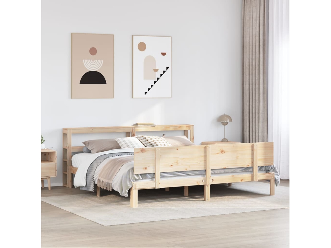 Estructura De Cama Con Cabecero Madera Maciza De Pino 200x200cm