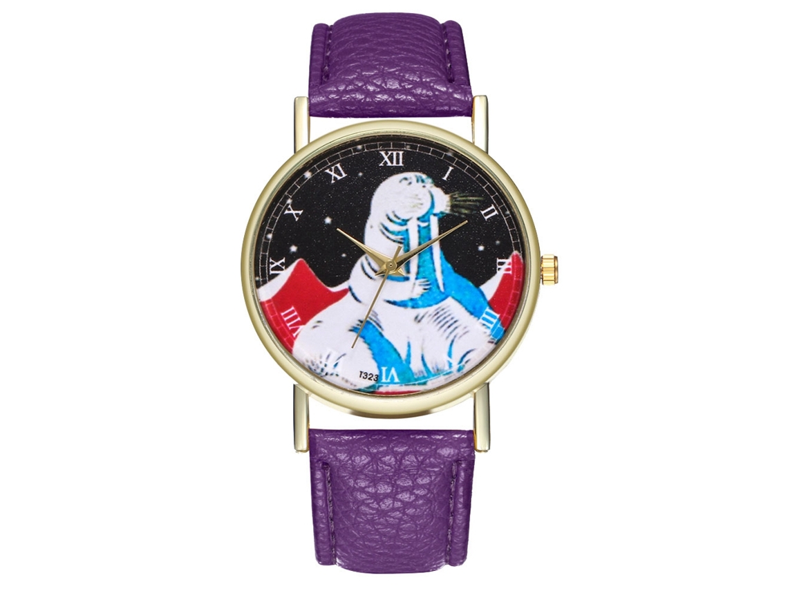 Reloj De Cuarzo Con Correa De Cuero Pu Fashion Dial Redondo Unisex Morado