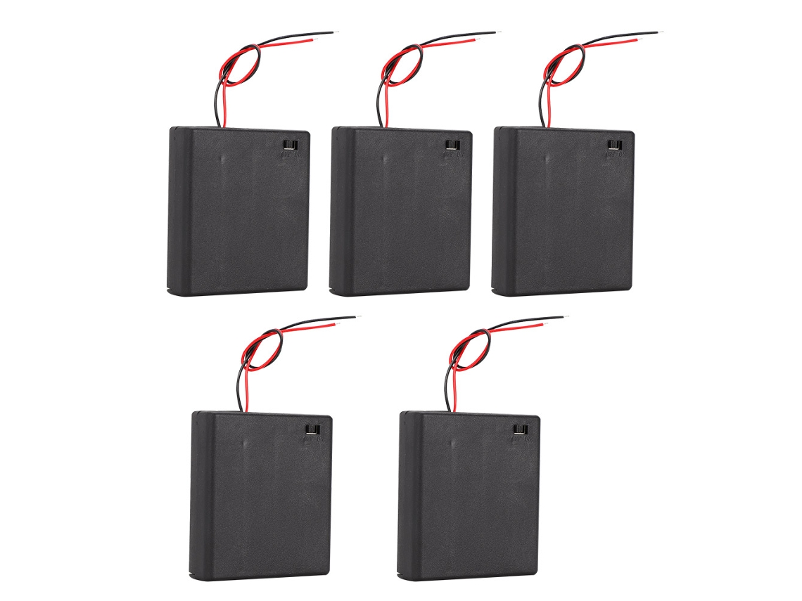 Yncm2026-caja Portapilas 5pcs Aa X4 6v Con Tapa Interruptor On/off Cable 15mm Batería Holder Case