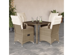 Juego de comedor de jardín de 5 piezas con cojines, mimbre sintético beige, Dkd Home Decor