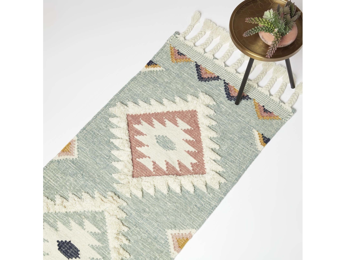 Homescapes Tenali Blue Kilim Runner Wool Rug 66 X 200 Cm