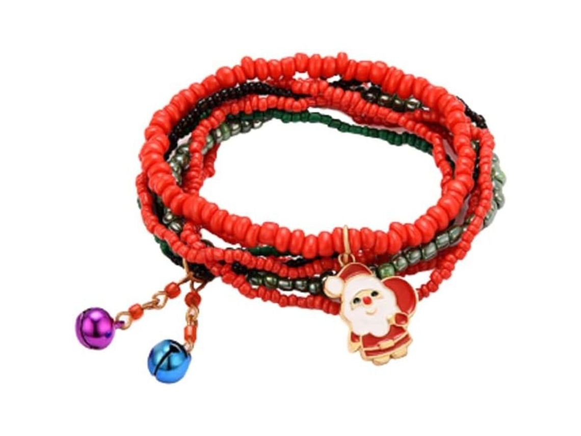 Pulsera Navideña Elástica Con Cuentas, Con Coloridos Dijes De Campana Y Muñeco De Nieve, Apilable.
