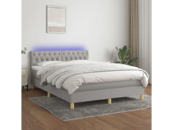 Cama box spring colchón y luces LED tela gris claro 140x200 cm