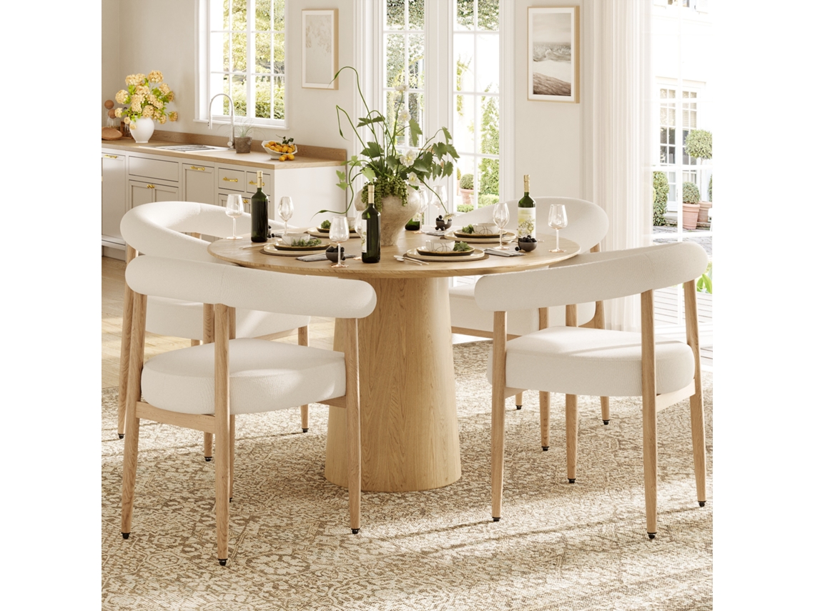 Set De Sillas De Comedor (4 Unidades) - Diseño Moderno Tapizado Con Estructura Metálica Estable, Sillas De Cocina Cómodas - Blanco