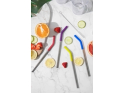 Coloourworks de paja de metal reutilizable con un cepillo de 4 piezas set de 4 piezas
