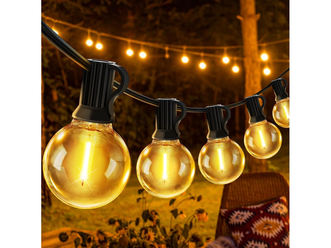 Cordão De Luzes Externo Estilo Bistrô (15m), 50 Lâmpadas Led, Iluminação Conectável Para Jardim E Pátio (classificação Ip44)