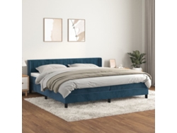 Cama Box Spring Con Colchón Terciopelo Azul Oscuro 200x200 Cm