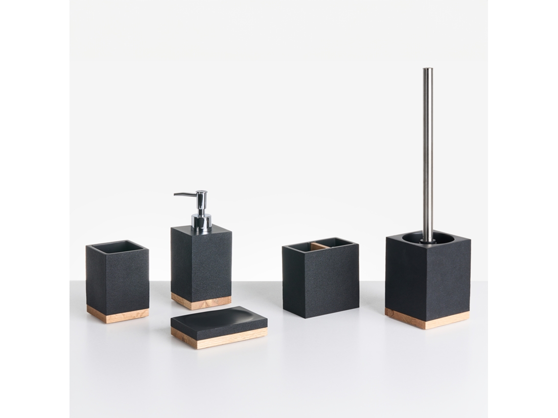 Juego de artículos de baño estilo minimalista Beliani de poliresina tapizada en negro