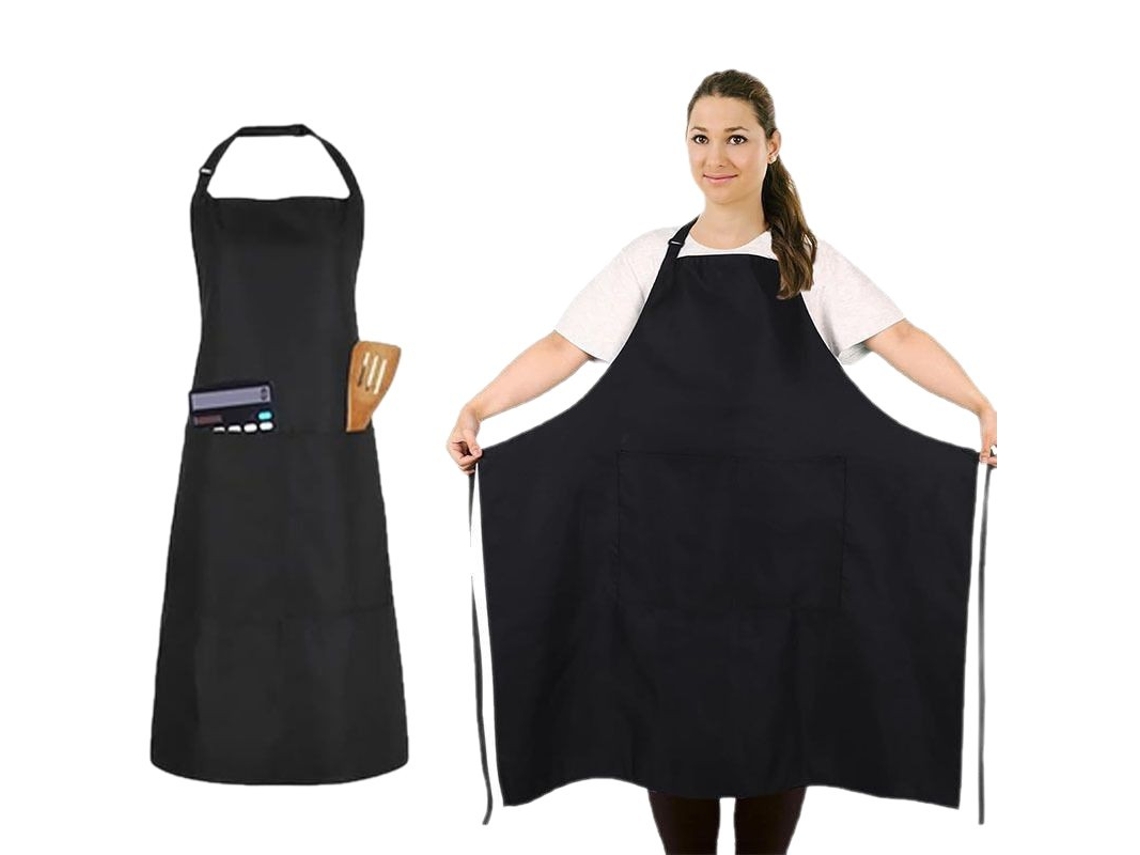 Avental Plus Size, À Prova D‘água, Com 2 Bolsos, 2 Pcs, Preto