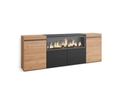 Aparadores para salón, 210, 4 Puertas, Chimenea eléctrica XXL, Roble y negro SKRAUT HOME