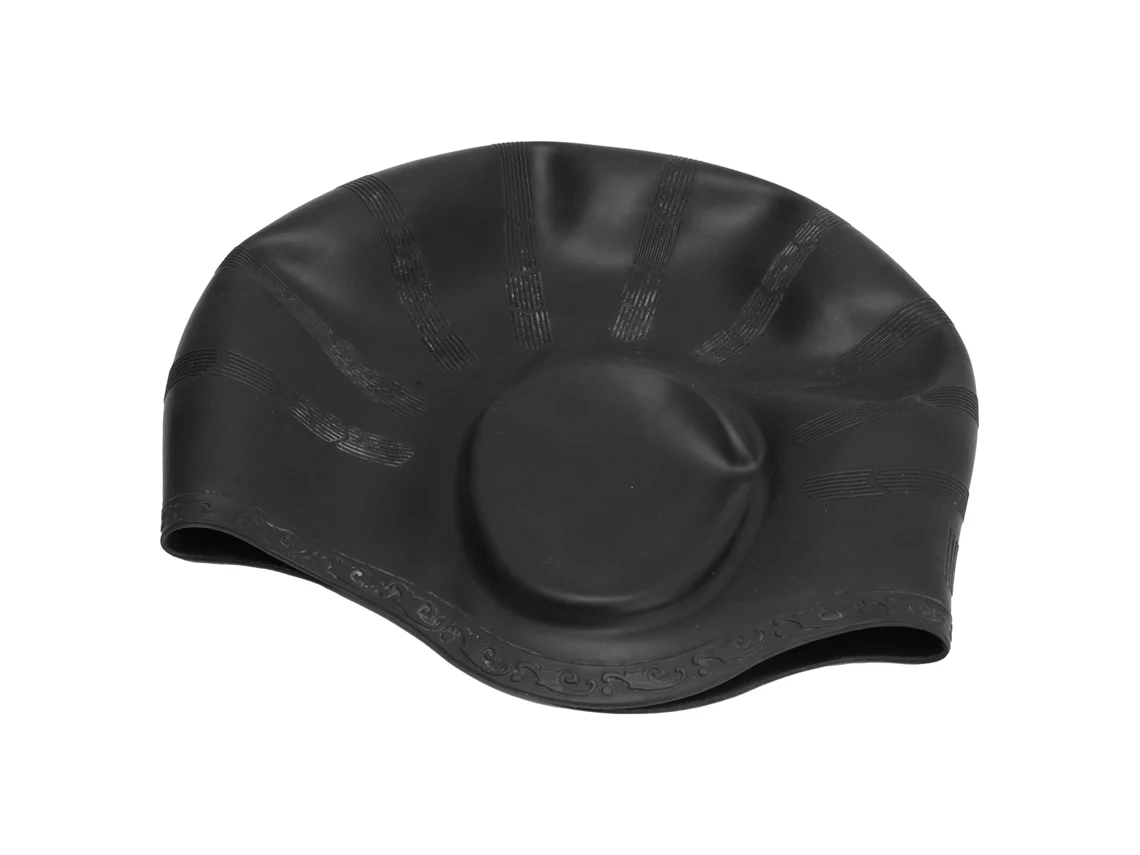 Gorro de natación de silicona con protección ergonómica tridimensional para las orejas, impermeable, negro.