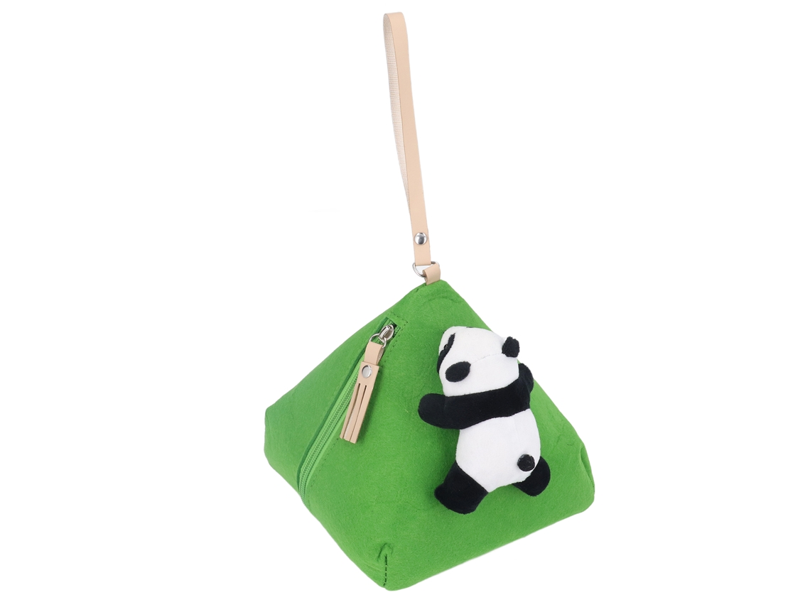 Monedero Triangular De Fieltro Con Forma De Zongzi, Decorado Con Un Panda Y De Gran Capacidad Para Llaves Y Cosméticos.