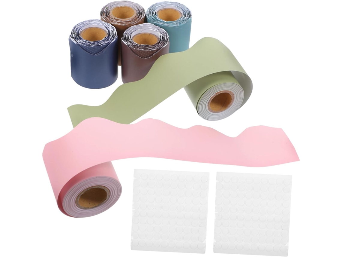 6 Rolos De Borda Ondulada Para Decoração De Parede, Quadro Branco E Material Escolar Com Pontos Adesivos.